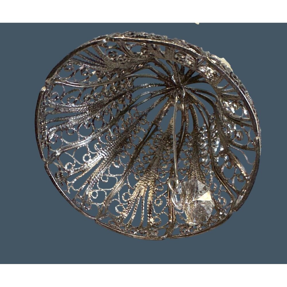 Vintage Silverplate Filigree Bell Ornament With Crystal Clapper 2.25" Holiday De - Picture 7 of 7